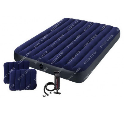 Матрас надувной Classic Downy Fiber-Tech 152x203х25 см, с ручным насосом 64765