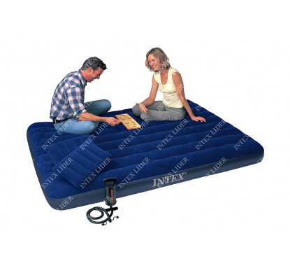 Матрас надувной Classic Downy Fiber-Tech 152x203х25 см, с ручным насосом 64765